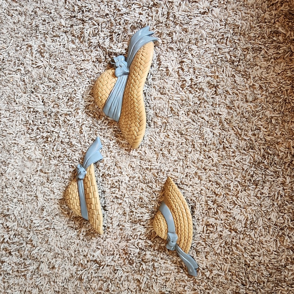 Vintage 1987 Burwood hard plastic “straw bonnets” wall hangings - set of three